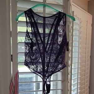 Elegant Sheer Purple Lace Bodysuit